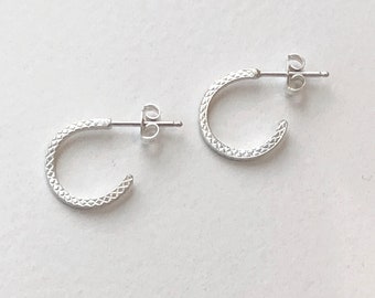 Small Sterling Silver Hoop Post Earrings - X Pattern