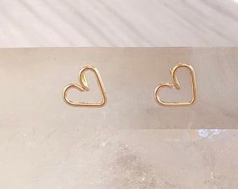 Tiny Golden Heart Stud Earrings - Minimalist Jewelry