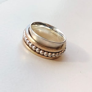 Sterling Silver Spinner Ring With Sterling and 14k Rose Gold Filled Spinners