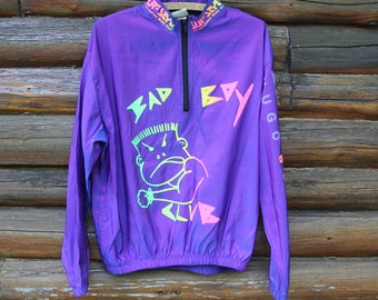 Vintage Surf Style Bad Boy Club Hugo Boss Purple Pullover Neon Windbreaker Jacket Adult Size Large