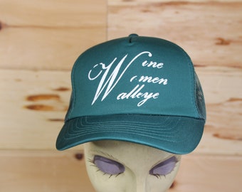 Vintage Wine Women Walleye Fishing Green Adjustable Trucker Hat Adult Size SnapBack Cap