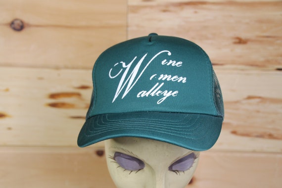 Vintage Wine Women Walleye Fishing Green Adjustable Trucker Hat