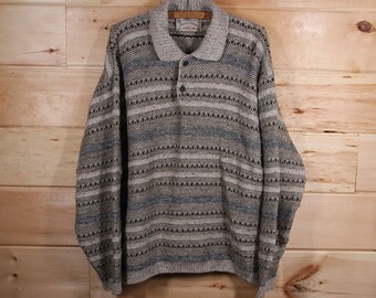 Vintage London Fog Outdoors Unlimited Wool Blend Pullover Knit Sweater Adult Size XL 1/4 Button Up