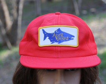 Vintage April Point British Columbia BC Fish Fishing Red Adult One Size Snapback Baseball Hat Cap +