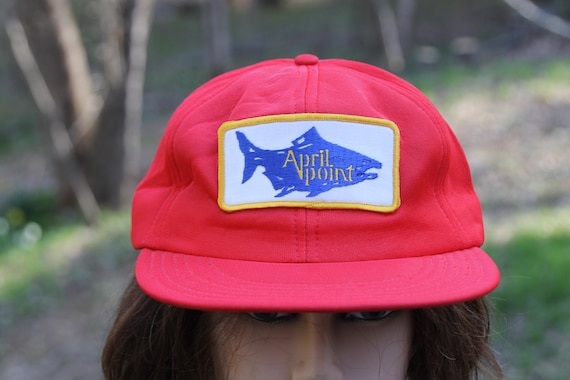 Vintage April Point British Columbia BC Fish Fishing Red adult One Size Snapback Baseball Hat Cap +