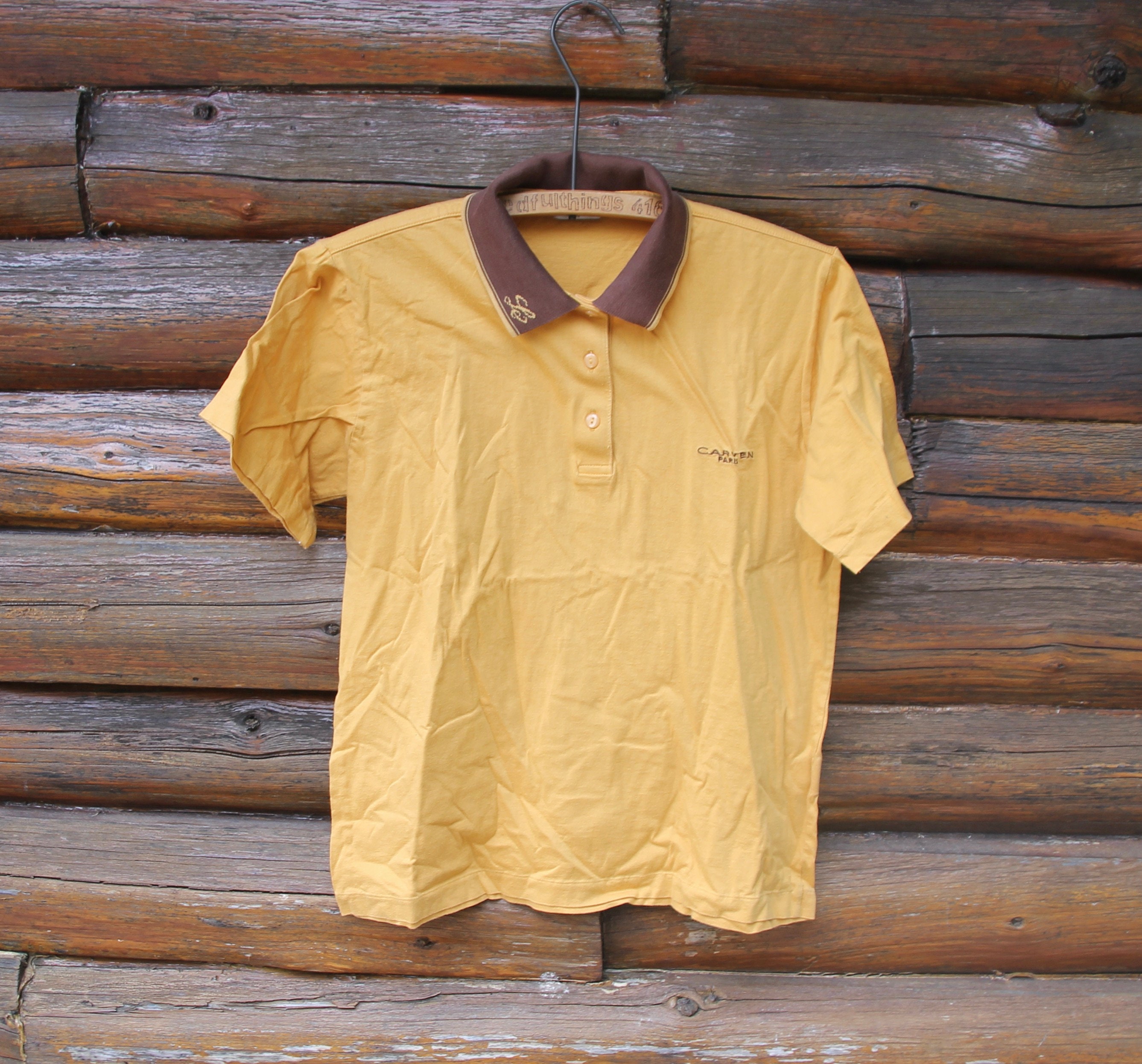 Vintage Carven Paris Women's Golf Collared Polo Shirt Mustard Yellow Adult Size XS