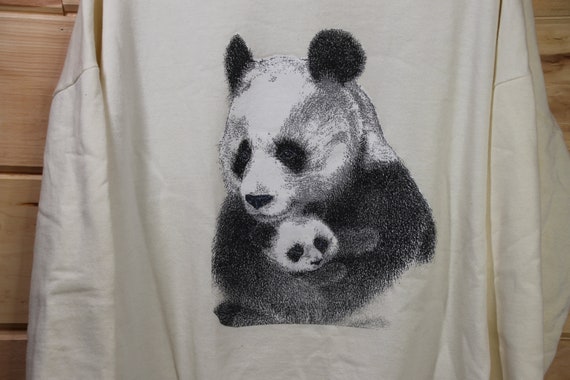 Vintage Panda Bear with Baby Cub White Pullover S… - image 5