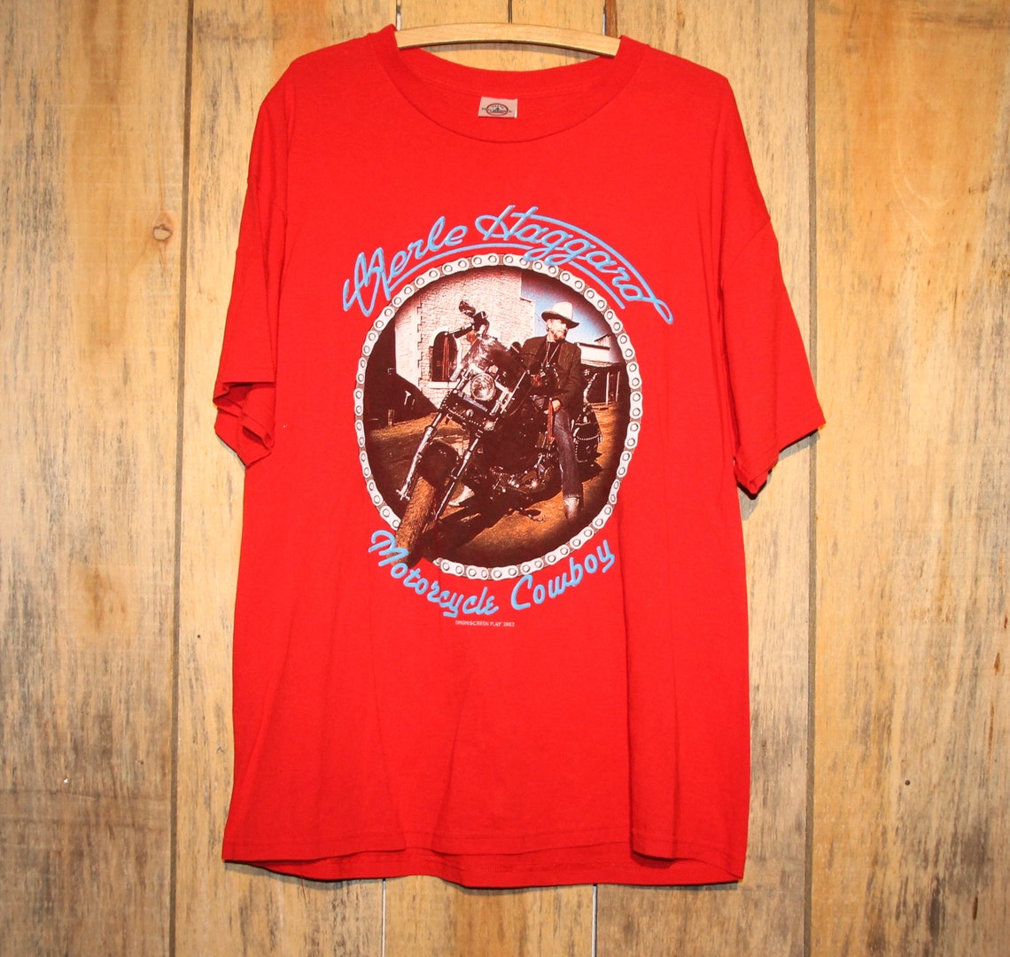 Vintage Merle Haggard Motorcycle Cowboy Country Music Red - Etsy