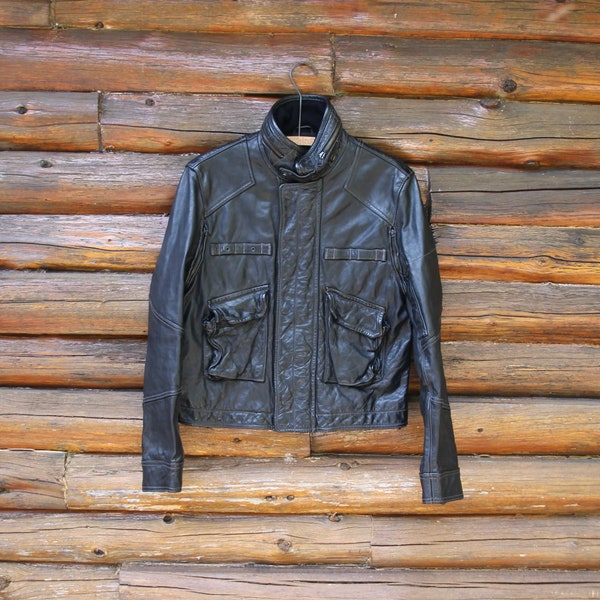 Vintage Polo Ralph Lauren Black Leather Varsity Biker Jacket Adult Size Medium