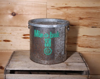 Vintage AL&W Tackle Min-O-Buk Metal Minnow Bucket - Fishing Bait Pail Cottage Advertising Home Decor