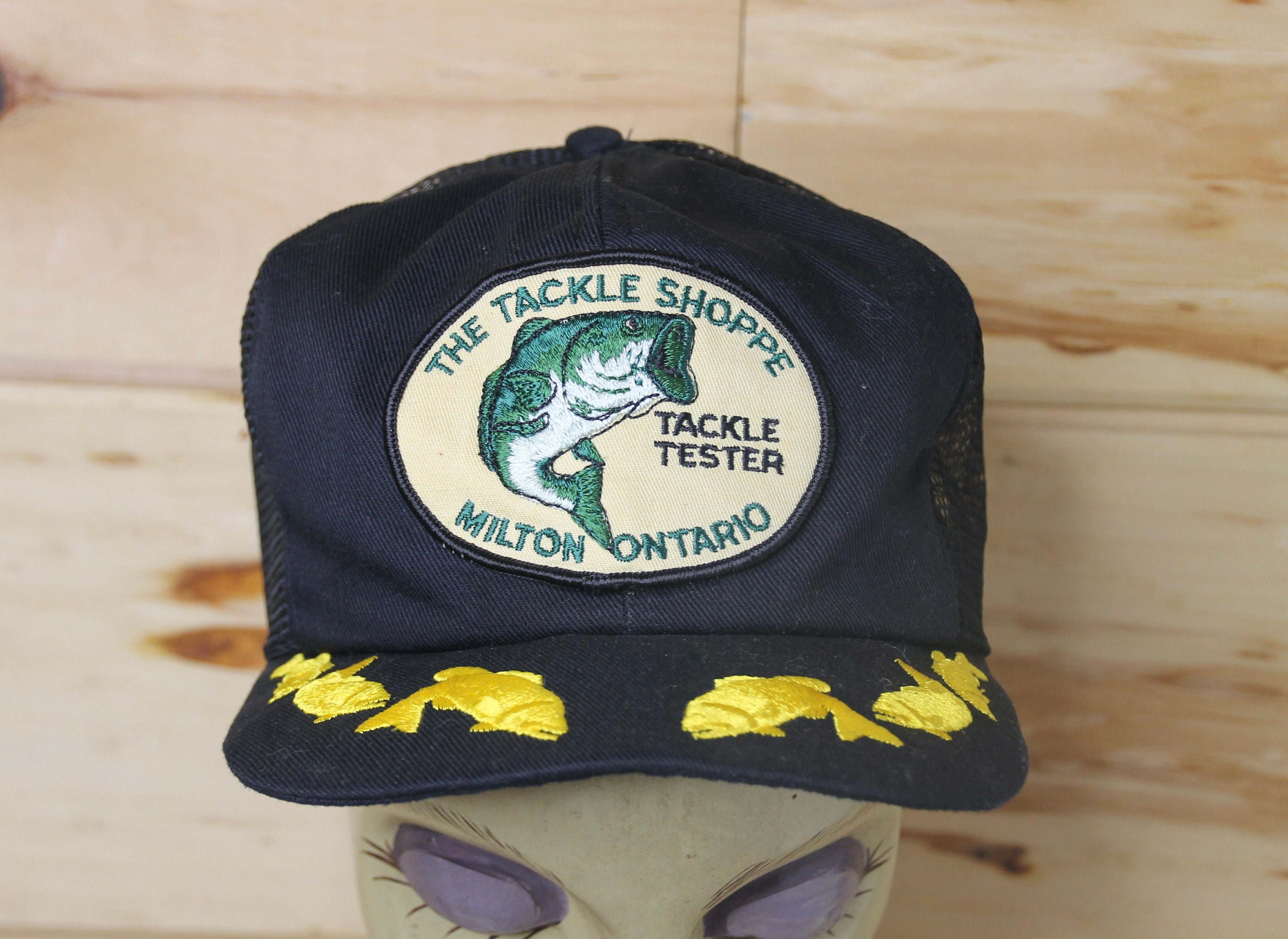 Vintage the Tackle Shoppe Tackle Tester Milton Ontario Black Trucker Hat  Fishing Adjustable Snapback Adult Size 