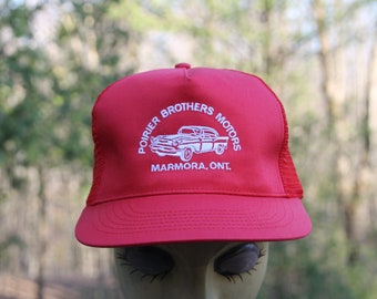 Vintage Poirier Brothers Motors Marmora Ontario Red Snapback Trucker  Baseball Hat Cap