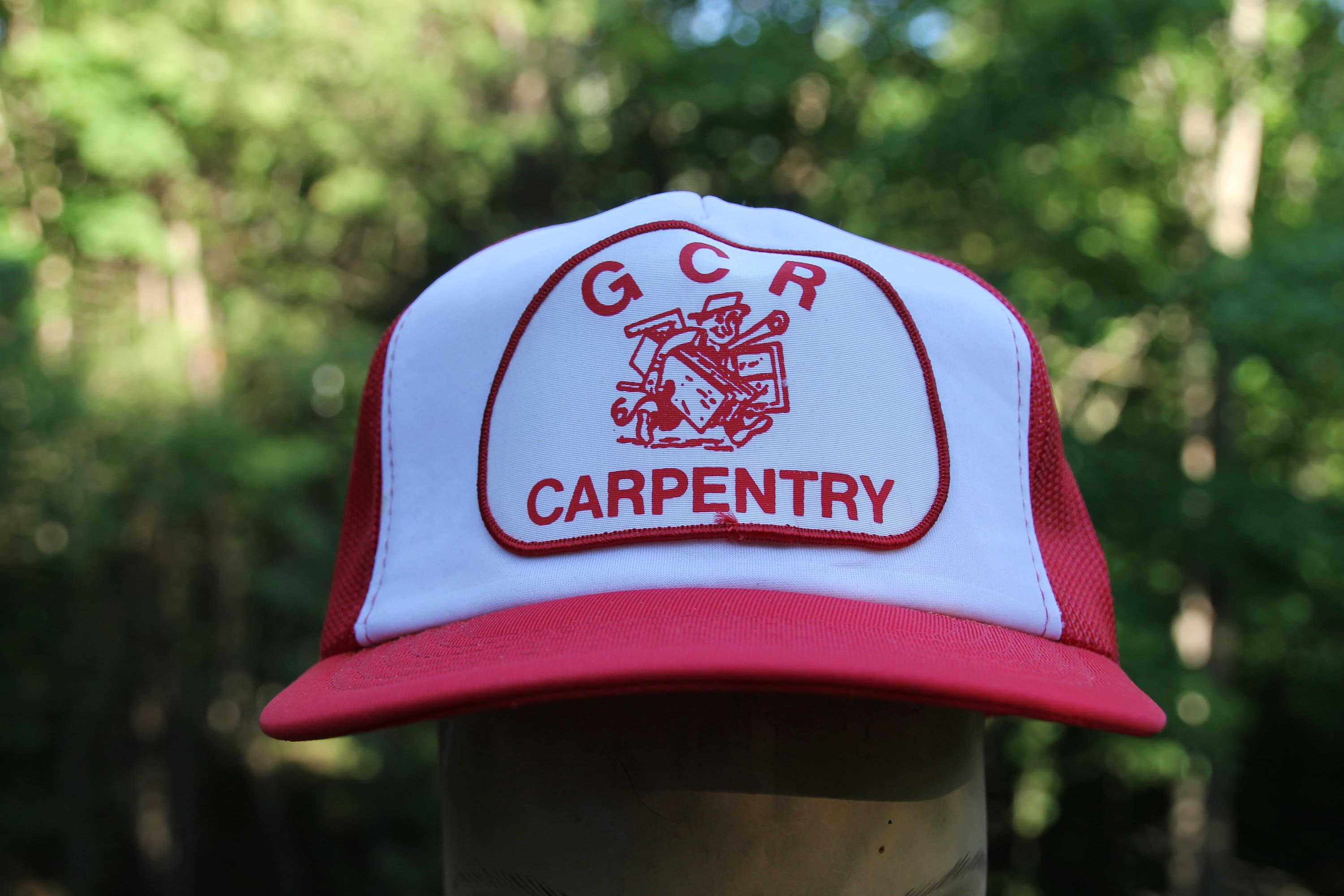 Vintage GCR Carpentry Red Trucker Hat Adjustable Snapback Adult Size 