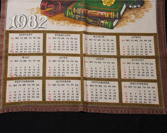 Vintage 1982 Calendar Boat With Flowers Retro Kitchen Tea Towel - Etsy