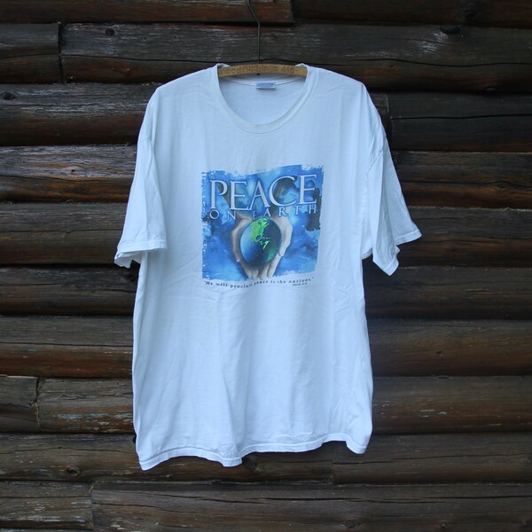 vintage Peace On Earth Religious Zech 9:10 Paix aux Nations T-Shirt Blanc Taille Adulte XXL