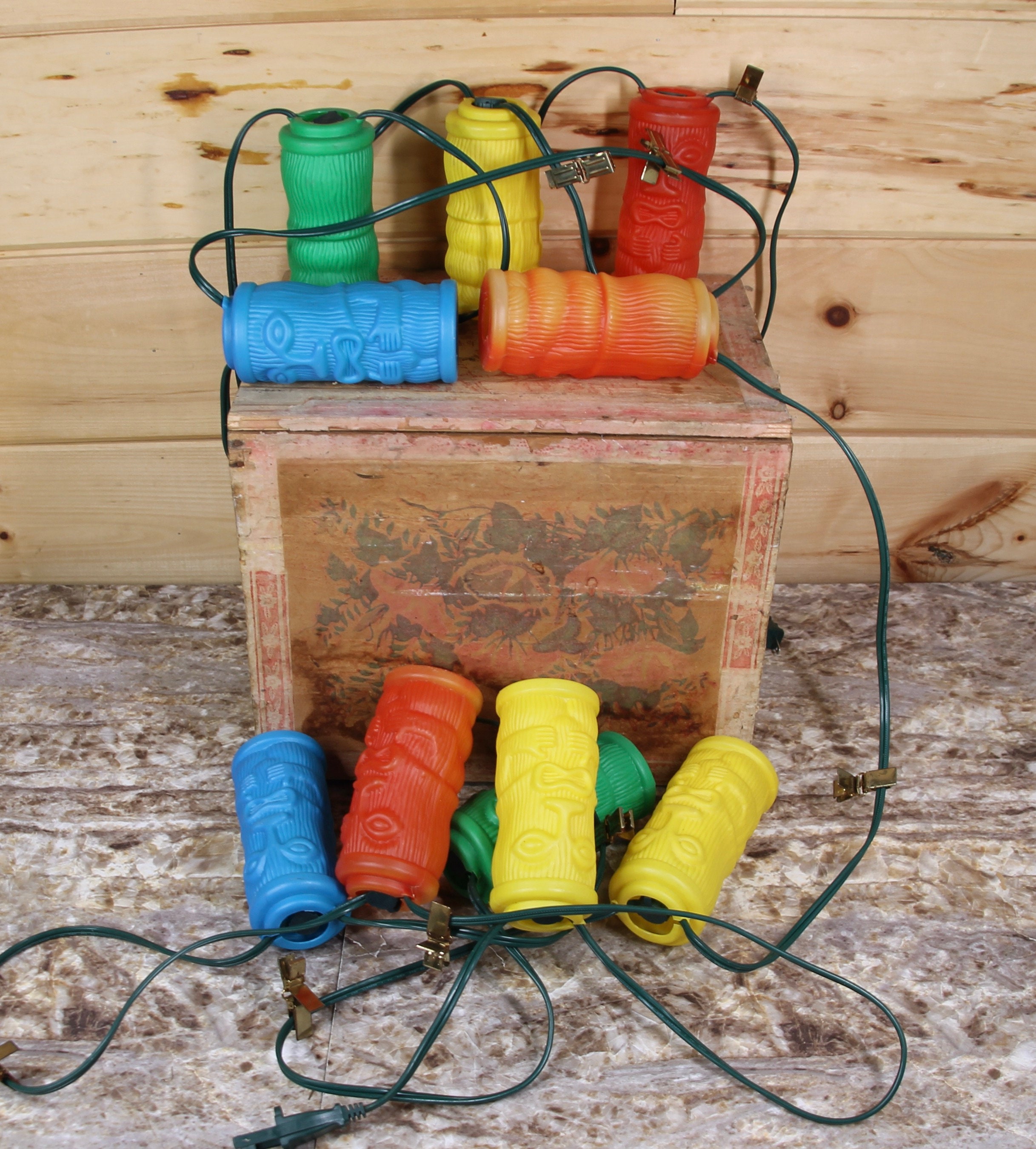 Vintage Set of 10 Patio Blow Mold Plastic Tiki Bar Lights