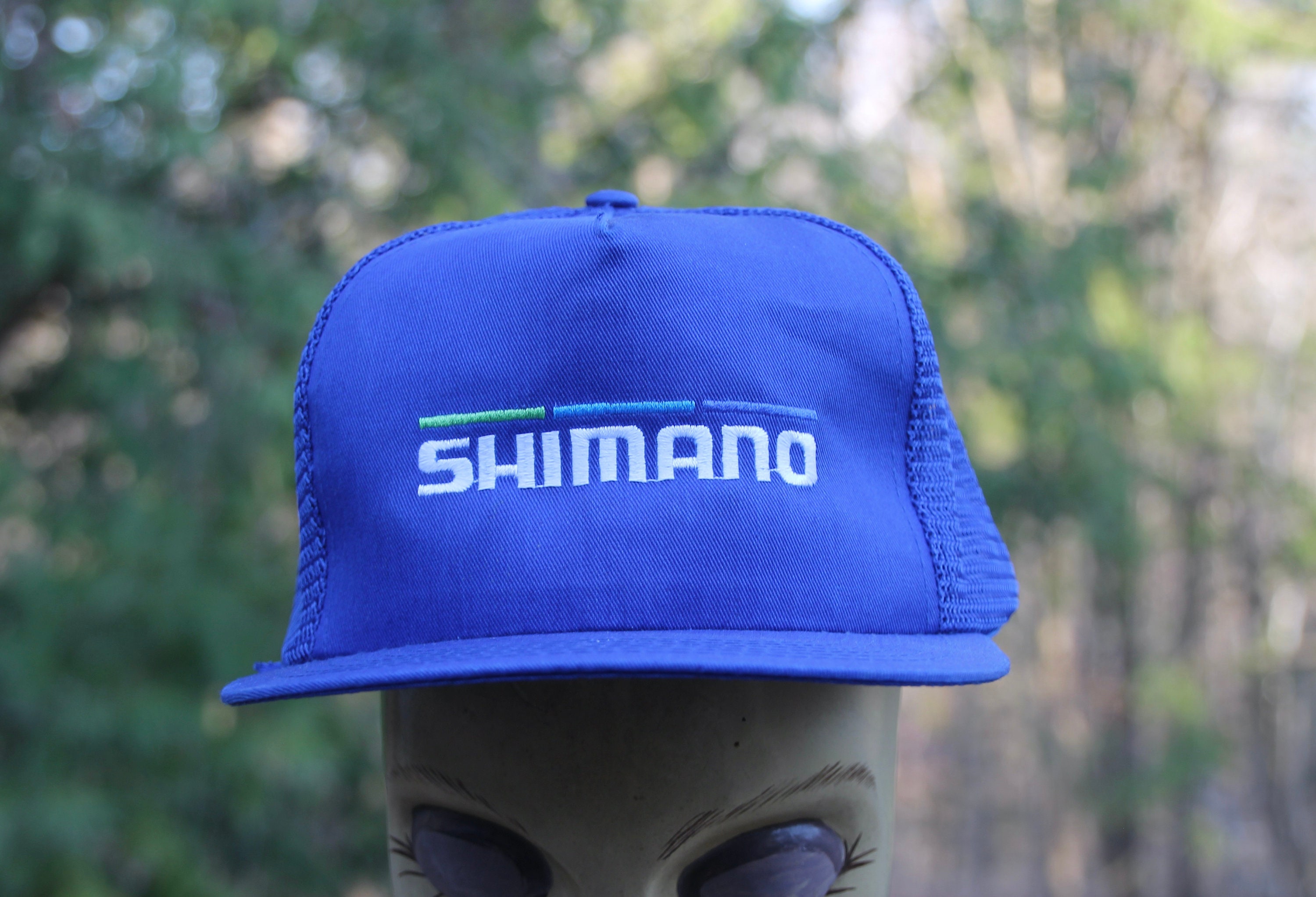 Vintage Shimano Fishing Fish Snapback Blue Trucker Baseball Hat Cap