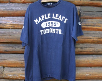 Vintage Toronto Maple Leafs TML NHL Hockey Roots Canada Blue T-Shirt Adult Size XL