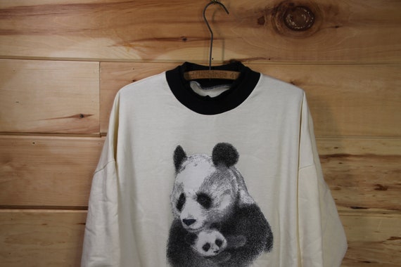 Vintage Panda Bear with Baby Cub White Pullover S… - image 4
