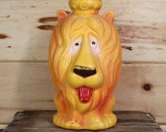 Vintage Lion King Blow Mold Reliable Canada Hard Plastic Coin Piggy Bank 11.5"