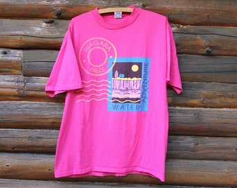 Vintage Niagara Falls Water Adventure Pink Single Stitch T-Shirt Adult Size XL