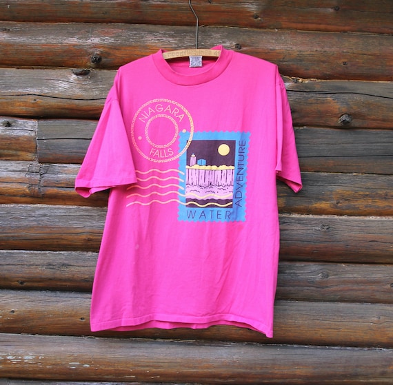 Vintage Niagara Falls Water Adventure Pink Single Stitch T-shirt