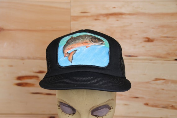 Vintage Trout Fishing 3d Puff Print Fish Black Trucker Adjustable Snapback Hat  Cap Adult Size 