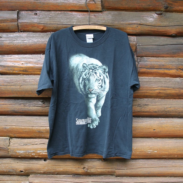 Vintage Siegfried & Roy The Mirage Las Vegas White Tiger Double Sided T-Shirt Adult Size XL