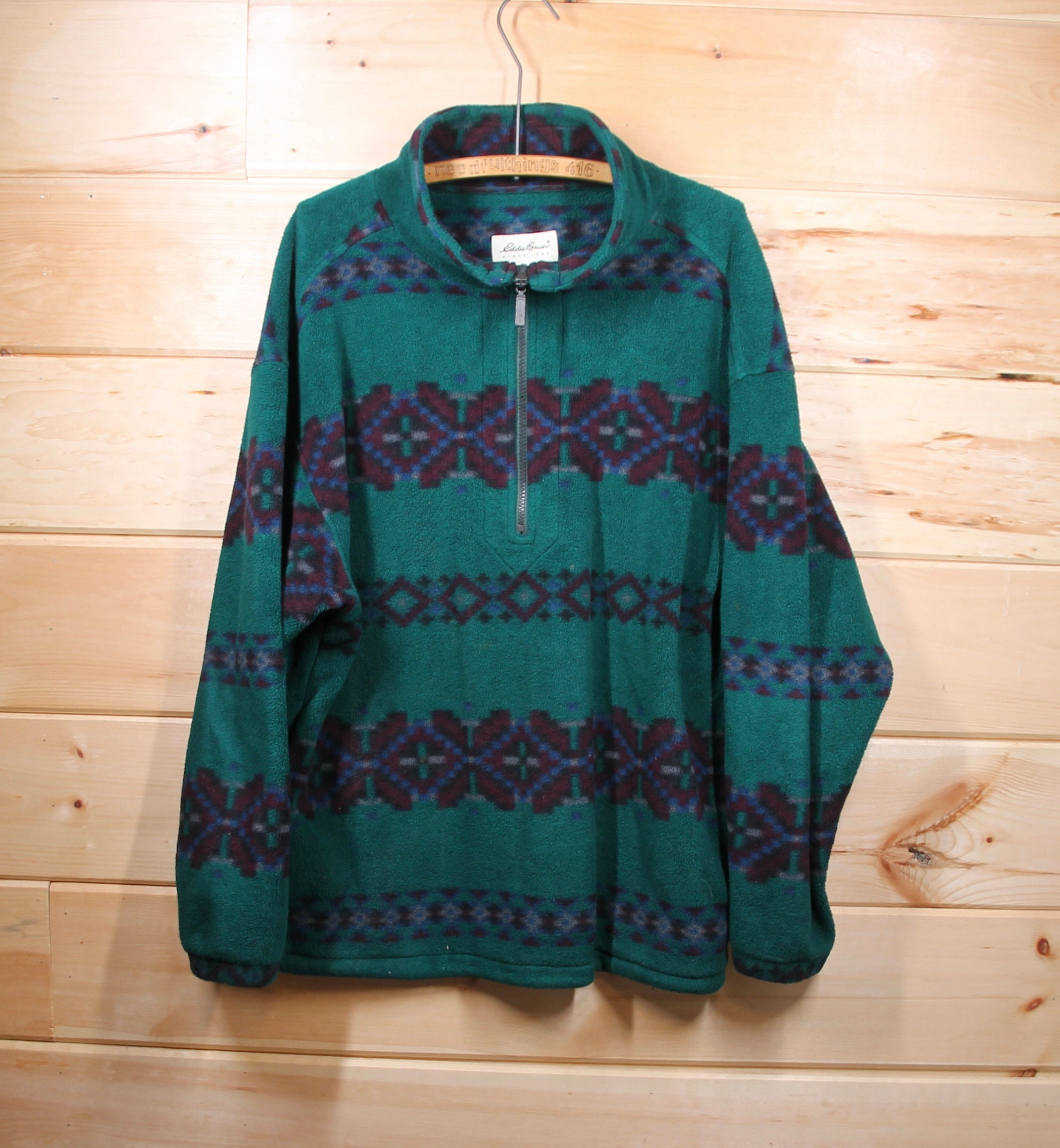 Vintage Eddie Bauer Green and Purple Pullover Fleece Quarter Zip Sweatshirt  Adult Size Large -  Canada