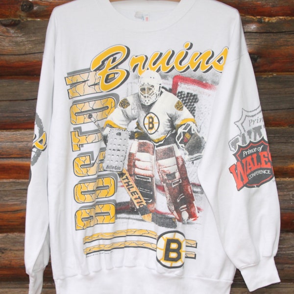 Vintage 1991 Boston Bruins All Over Print Sweatshirt Bulletin Rare +