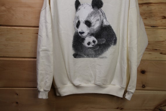 Vintage Panda Bear with Baby Cub White Pullover S… - image 3