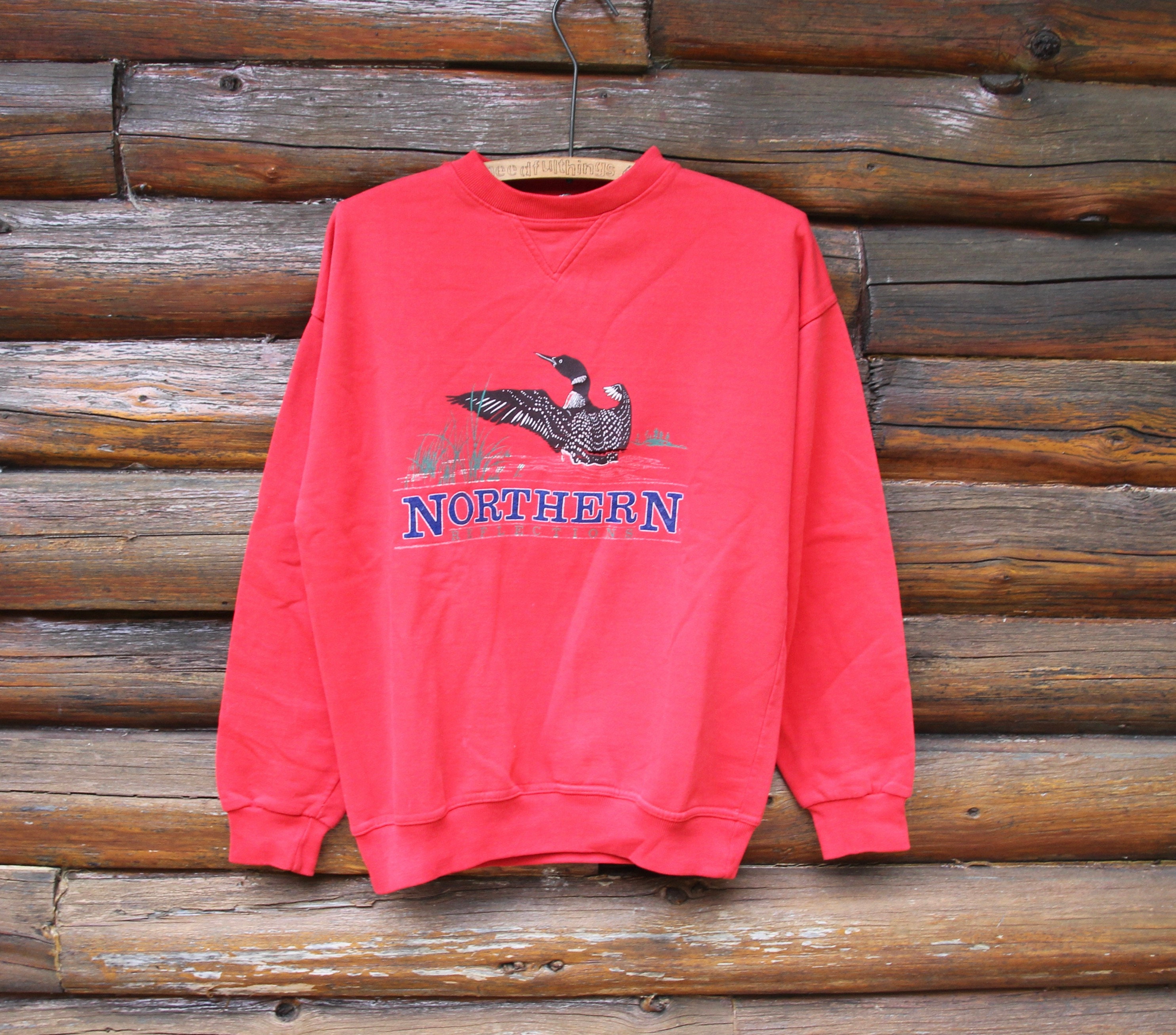 Vintage Northern Reflections Classic Loon Loons on Lake Red Cottage  Essentials Pullover Sweatshirt Adult Size Small issue in Pictures 