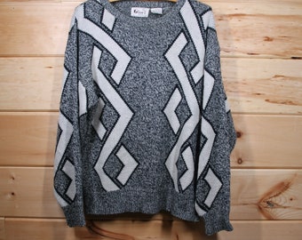 Vintage Gioni Designs Abstract Grey and White Pullover Knit Sweater Adult Size Medium