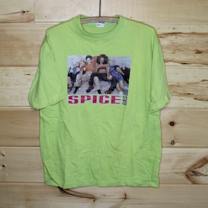 Vintage Spice Girls Neon Green Iron On Bootleg T-Shirt Adult Size Large