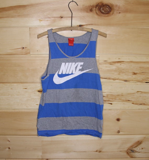Vintage NIKE Rode Tag Blauw en Grijs Gestreepte Tank Top - Etsy Nederland