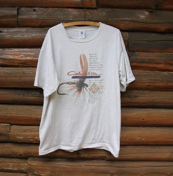 Vintage Columbia Hooked On Classics Fly Fishing Lures Single Stitch T-Shirt adult Size XL