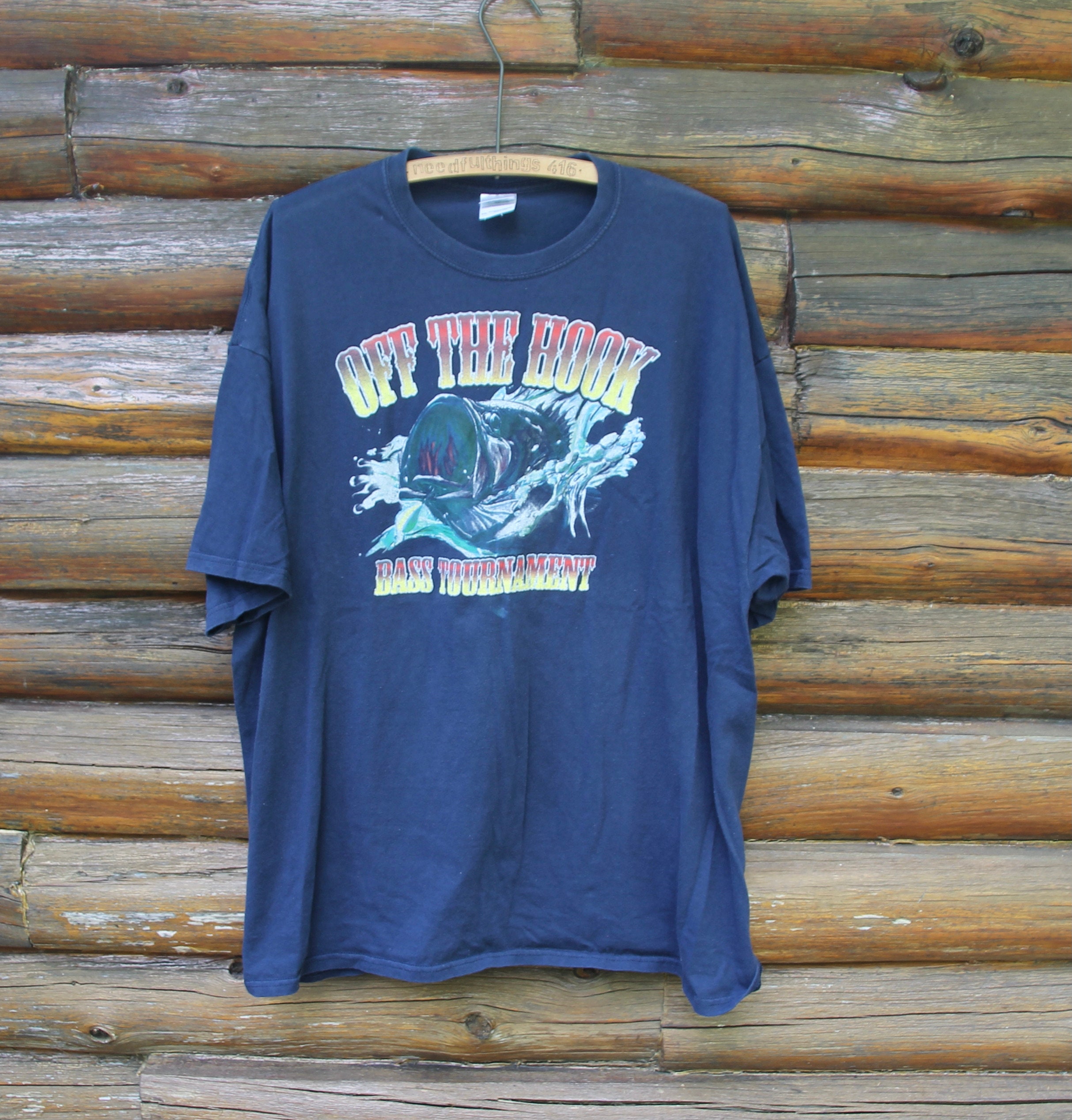 Vintage off the Hook Bass Tournament Fishing Navy Blue T-shirt