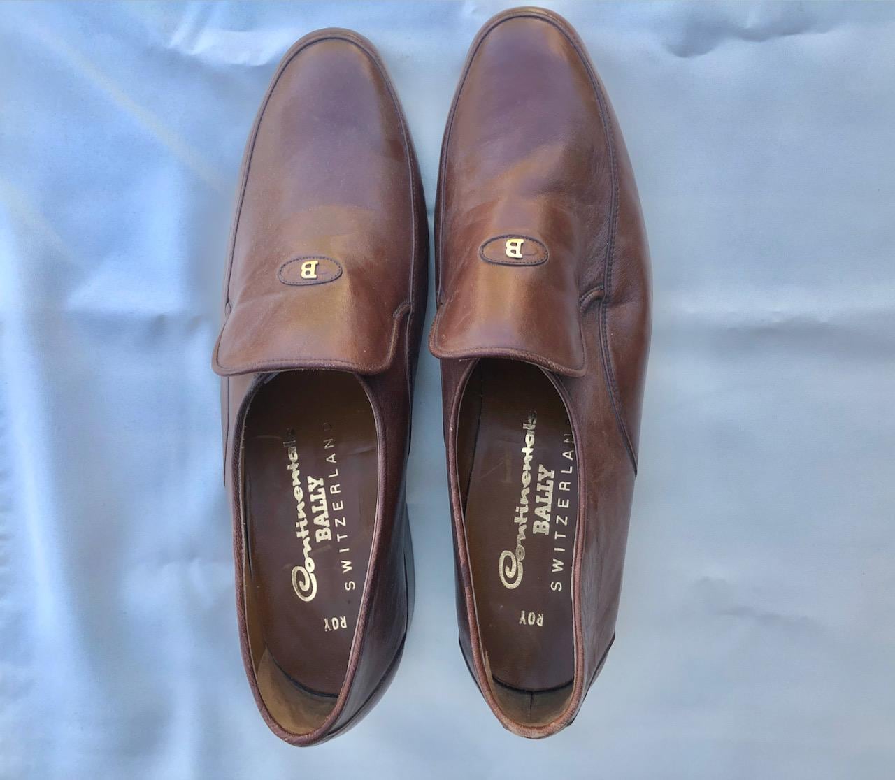 Bally Caddo Mens Brown Leather Apron Toe Slip On Loafers Made in Italy Size 8 E Vintage Bally Crocodile Loafers | Swiss Exotic Skin Tassel  main image 2