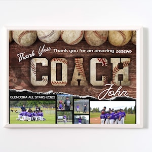 Baseball Photo Collage Canva Template Personalized, Gift For Coach, Baseball Player Photo Collage,  End Of The Season Gifts, Printable