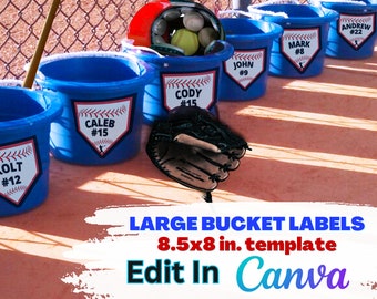 Baseball Dugout Bucket Labels, Digital Editable Template With Canva, Dugout Organizer, Home-plate Name Tag For Any Team & Color, Digital