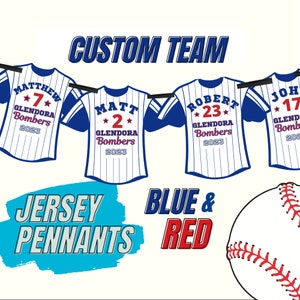 Baseball Team Jersey Pennant Banners, Blue & Red Team Custom, Sport Teams Banner, Pinstripe Banner, You Print, Digital File Sent Via Email