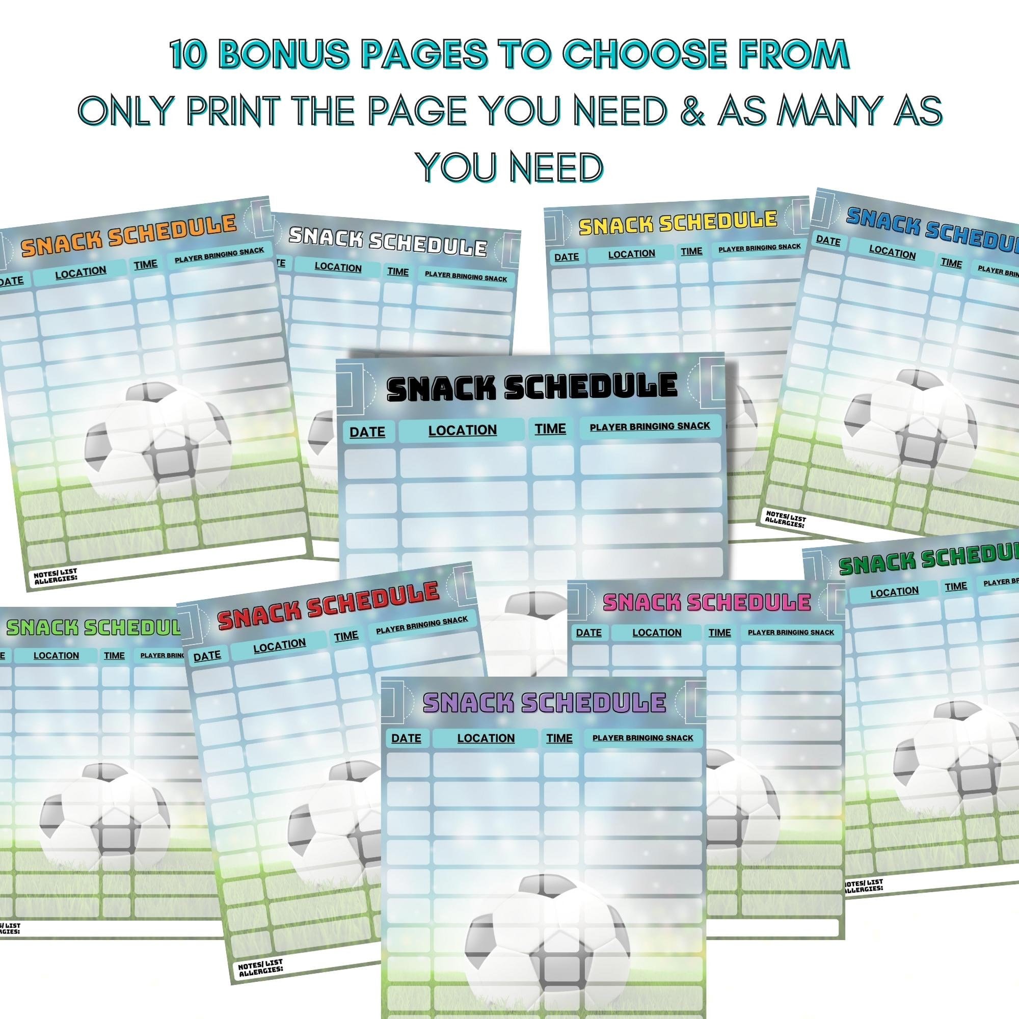 Soccer Snack Schedule Sign up Sheet Fill in and Print Soccer Etsy