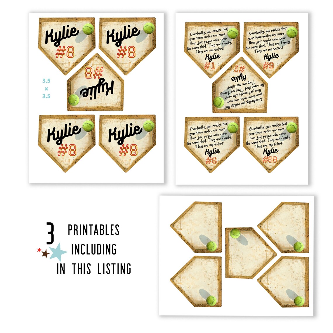 Softball Girls Team Party Printable Tags Customizable &amp; - Etsy