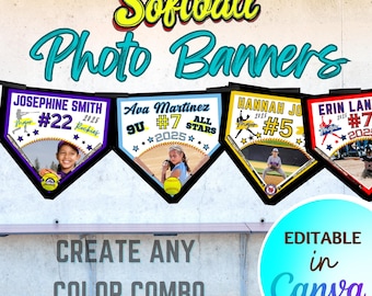 Softball Team Editable PHOTO Pennant Banners, All-Star Softball Banner, DIY Lassie League Pennants, Digital Template You Edit in Canva