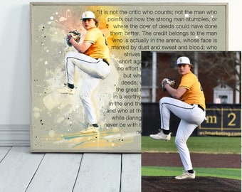 Custom Watercolor Painting With Quote, Personalized Sports Painting From Your Photo, Digital File Download, Father&#39;s Day Gifts, Any Size