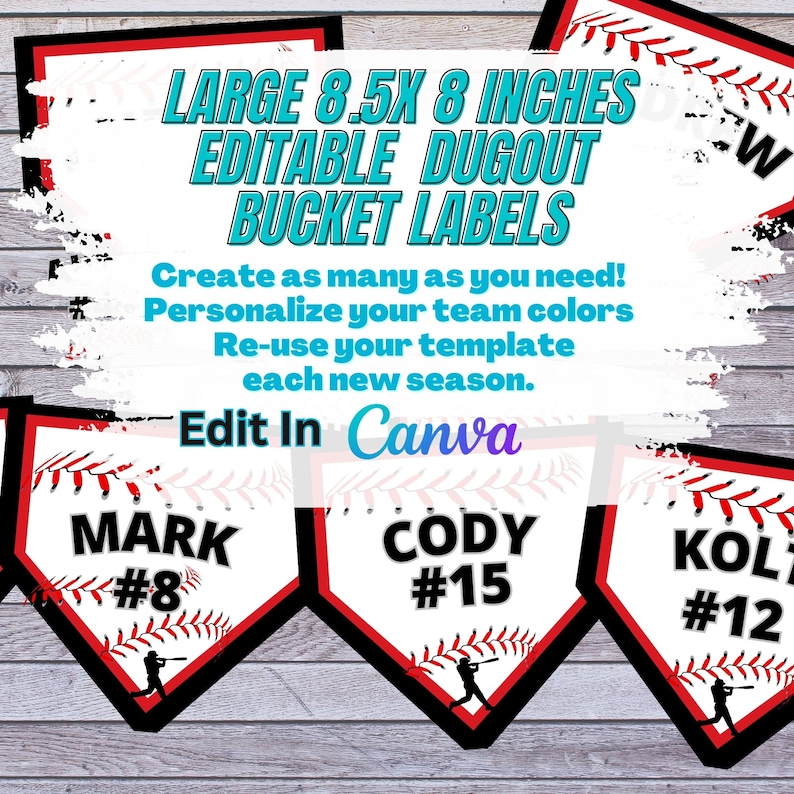 Baseball Menu Labels Baseball Dugout Bucket Labels, Digital Editable Template With Canva ...