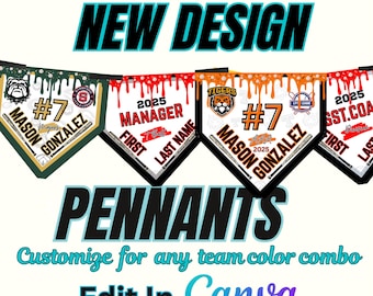 Baseball Team Editable Pennant Banners, Baseball Banner, Little League Pennants, Paint Drip Design, Digital Template You Edit in Canva
