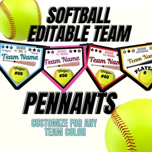 Softball Girls Banner Template, Team Pennants, Personalize For Any Color Team, Just Add Your Logo, Edit in Canva DIY and Print Yourself