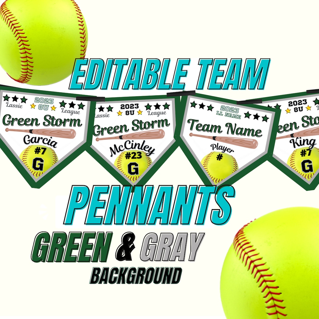 Softball Girls Banner Template, Team Pennants, GREEN & GREY Team, Just Softball Girls Banner Template, Team Pennants, GREEN & GREY Team, Just