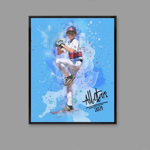 Custom Sports Painting From Photo, Baseball Player Pitcher, Sports Art Digital File, Portrait Personalized, Watercolor Mixed Media Effect